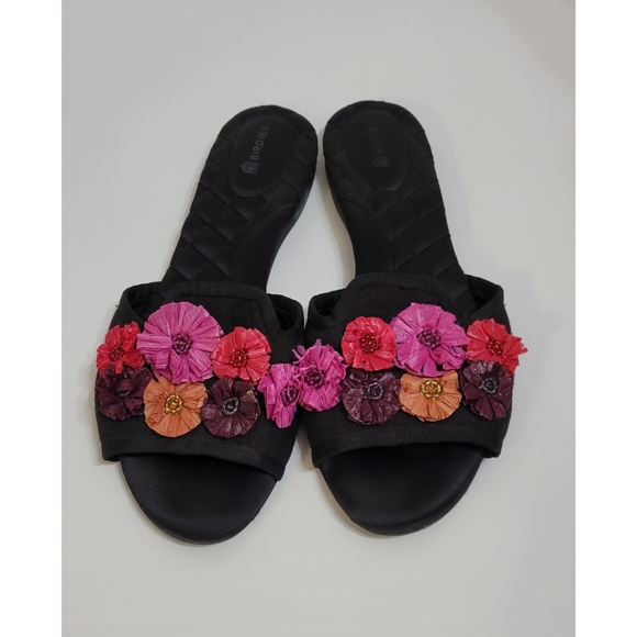 Birdies Black Sandals with Pink and Orange Floral Accents size 9 - Picture 1 of 4